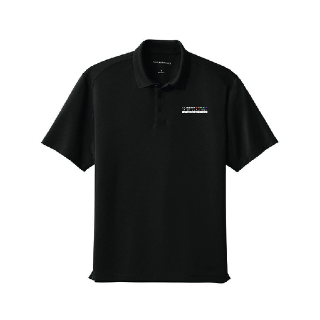 Rainbow Faith Coalition PORT AUTHORITY Unisex Wearever Performance Pique Polo - BLACK