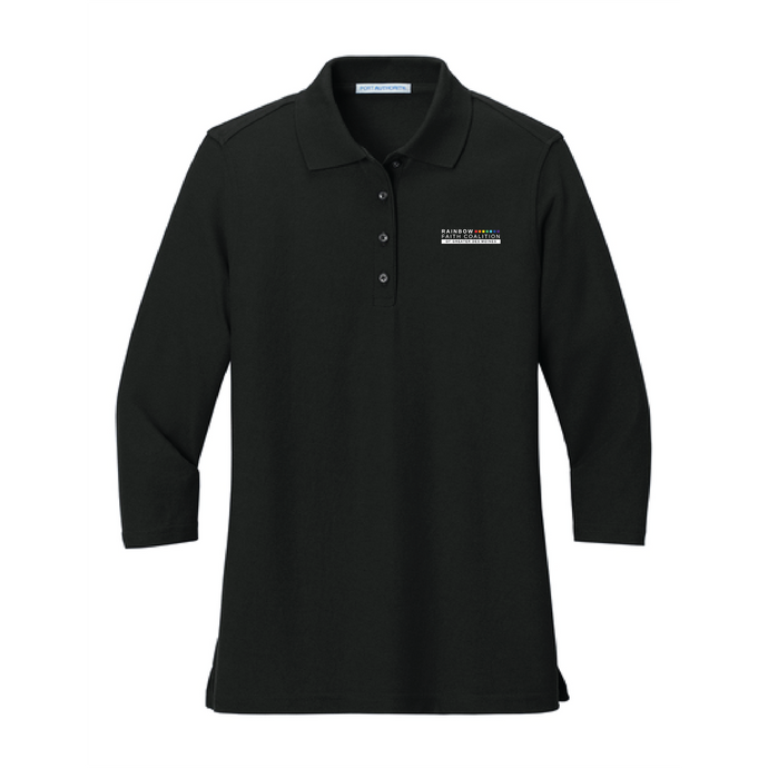 Rainbow Faith Coalition PORT AUTHORITY Women's Silk Touch 3/4 Sleeve Polo - BLACK